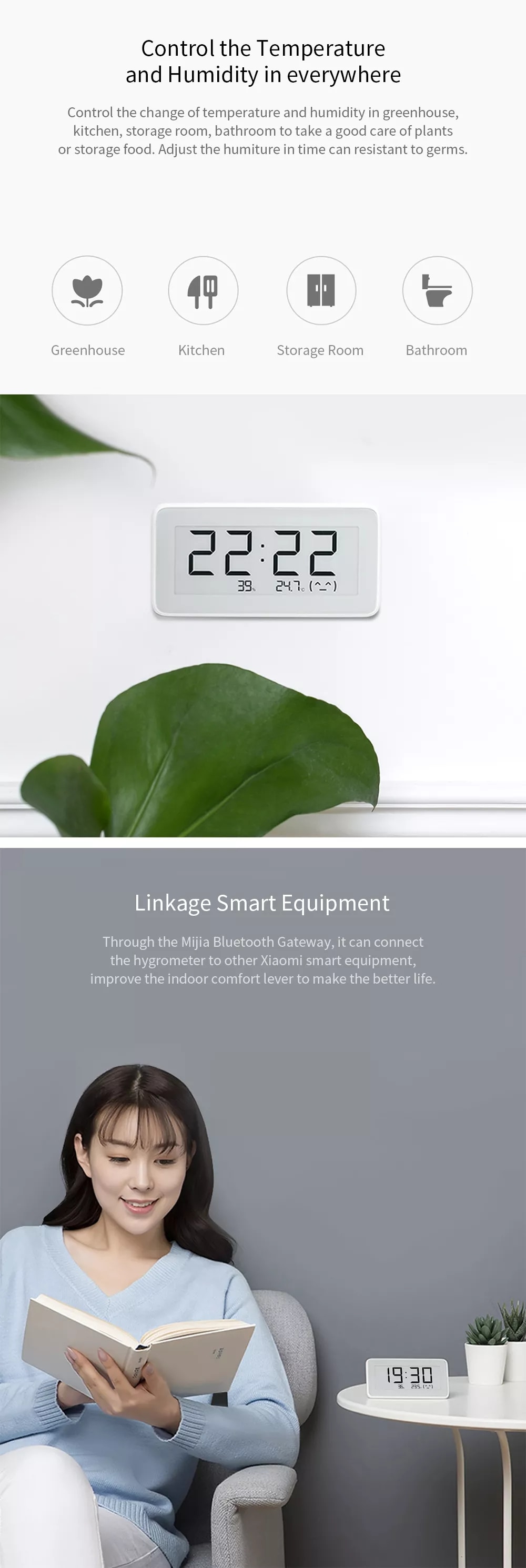 Xiaomi Mijia Smart Digital clock Thermometer Humidity - Chytré hodiny s senzorem teploty a vlhkosti e-ink